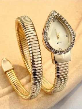 Classic serpentine sepent snake Gold-Tone Teardrop Wrap Watch